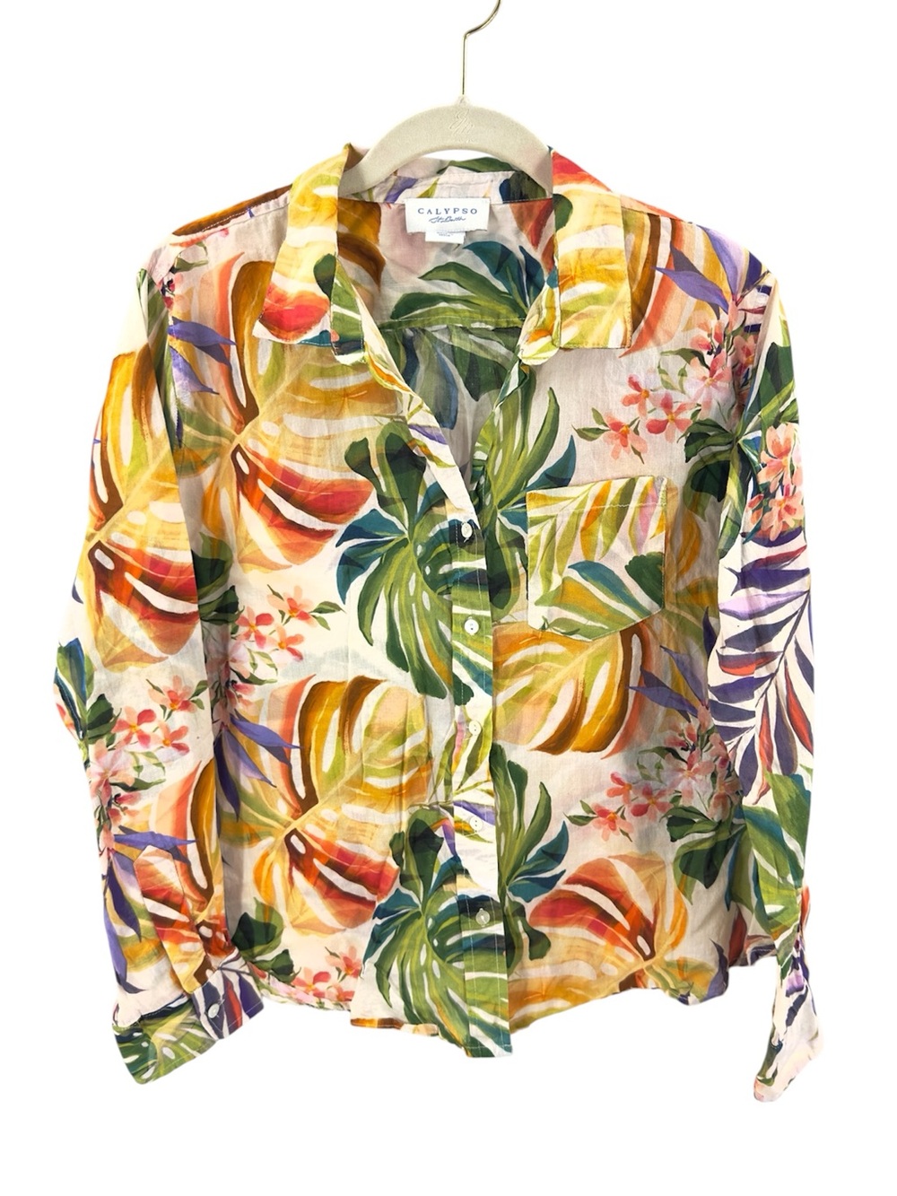 Calypso St. Barth Button Down Tropical Floral Cotton Shirt Top Size Medium Beach